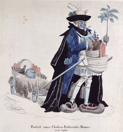 En mann beskyttet mot kolera under epidemien i 1832 av German School