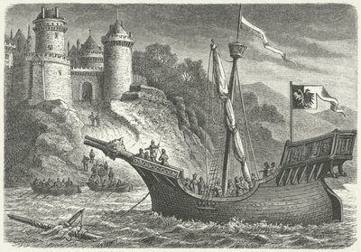 Et handelsskip fra Hanseatic League (gravering) av German School
