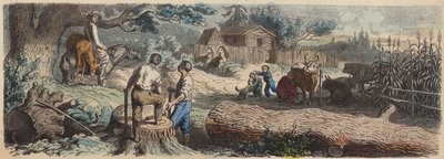 En ny bosetning i det amerikanske vesten (farget gravering) av German School