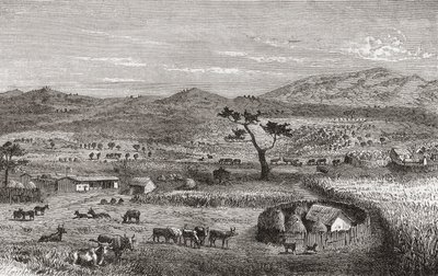 En bosetning i Kouihara, Vest-Afrika, illustrasjon fra 