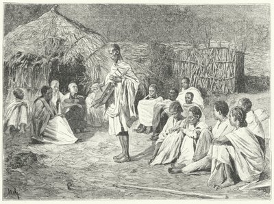 En omreisende minstrel og hans publikum i Abyssinia (gravering) av German School