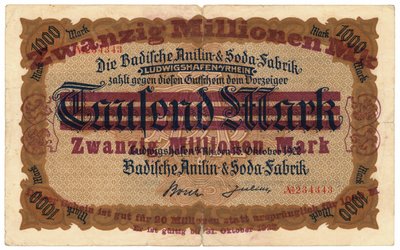 En seddel på tjue millioner mark, 1922 av German School