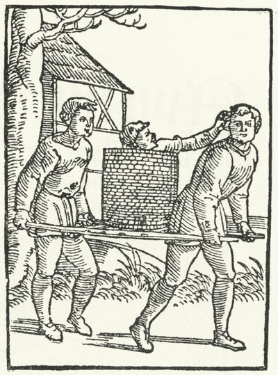 Et tresnitt av en scene fra historien om Till Eulenspiegel (gravering) av German School