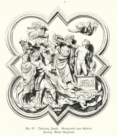 Abraham ofrer sønnen Isak til ofring, bronserelieff av Lorenzo Ghiberti (gravering) av German School
