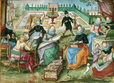 Add.1 7025 fol.50 Ladies seated at their embroidery, from the 