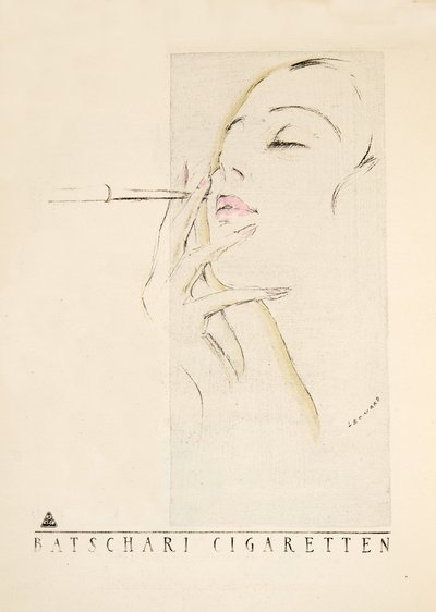 Reklame for «Batschari Cigarettes», fra Styl, utgitt 1922 (sjablongtrykk) av German School