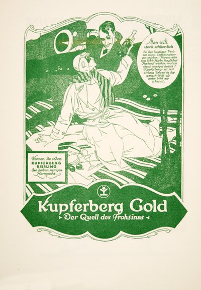 Reklame for Kupferberg Gold, fra Styl, utgivelsesdato 1922 (pochoir-trykk) av German School