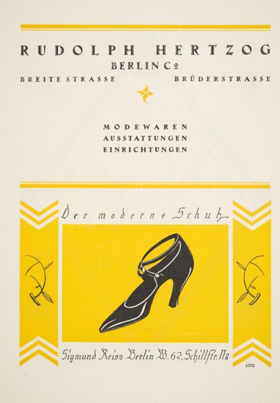 Annonse for Rudolph Hertzog Shoes, fra Styl, pub.1922 (pochoir-trykk) av German School