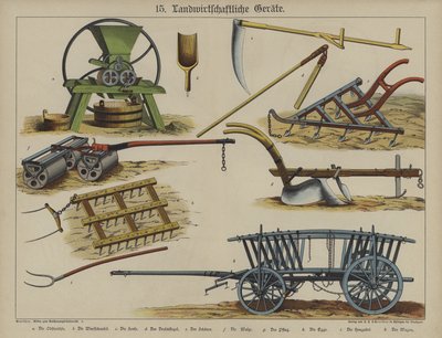 Landbruksutstyr (farge litho) av German School