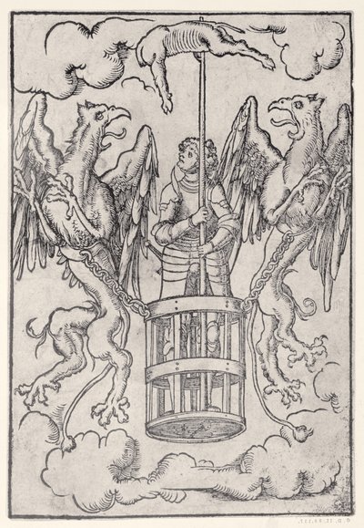 Alexander den store båret opp i luften av to griffiner, ca. 1525 av German School