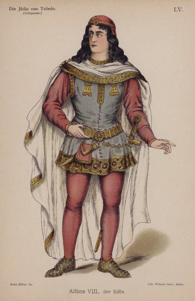 Alfonso VIII, the Noble, fra Die Judin von Toledo (Jødinnen i Toledo) av Franz Grillparzer (farge litho) av German School