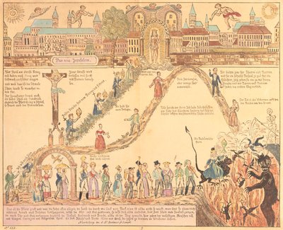 Allegorisk skildring av kristent og jordisk liv, utgitt av G.N. Benner, Nürnberg, ca. 1830 av German School