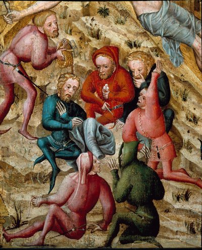 Lidenskapens altertavle: "" Spillere av"" Maleri av den fransk-tyske skolen. Musee des Beaux Arts Besancon fra 1400-tallet av German School