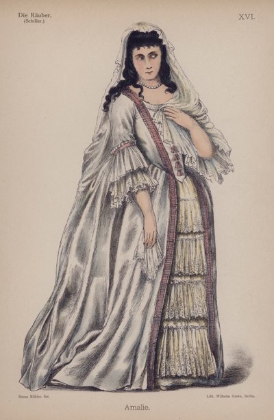 Amalie, fra Die Rauber (Røverne) av Friedrich Schiller (farge litho) av German School