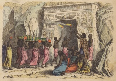 Gammel egyptisk begravelse (farget gravering) av German School