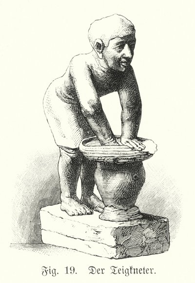 Gammel egyptisk figur av en mann som blander deig (gravering) av German School