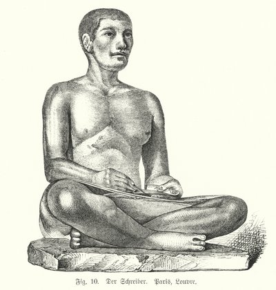 Gammel egyptisk figur av en sittende skriver (gravering) av German School