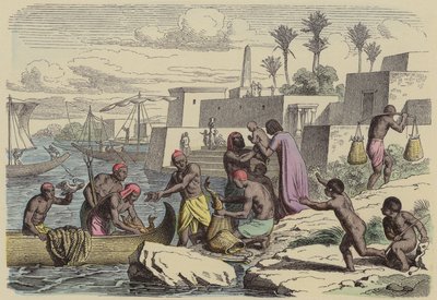 Gamle egyptiske fiskere (farget gravering) av German School
