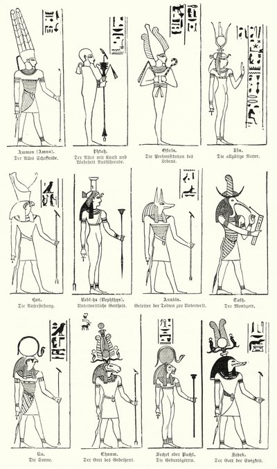 Gamle egyptiske guder og gudinner (gravering) av German School