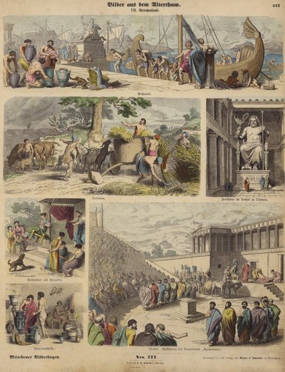 Antikkens Hellas (farget gravering) av German School