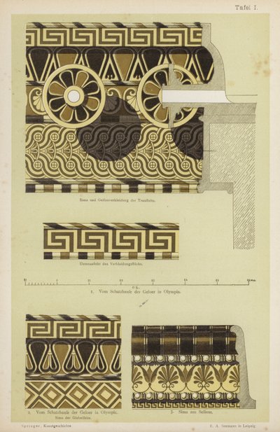 Gammel gresk arkitektonisk dekorasjon (farge litho) av German School