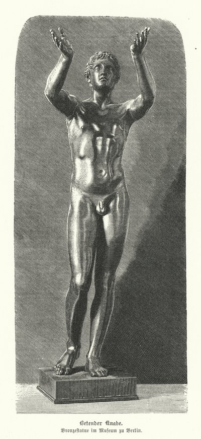 Gammel gresk bronsestatue av en gutt som ber (gravering) av German School