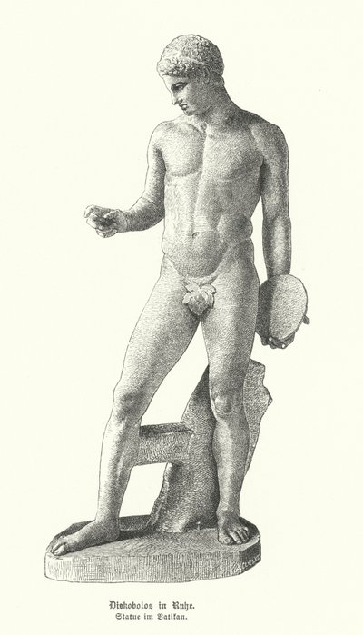 Gammel gresk statue av en diskoskaster i ro (gravering) av German School
