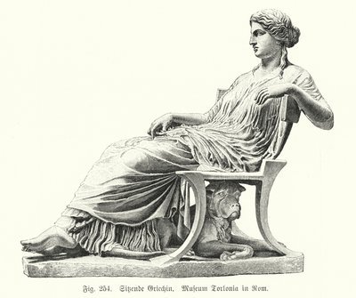 Gammel gresk statue av en sittende kvinne (gravering) av German School