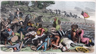 Antikkens historie. Makedonia. Makedonsk falanks som kjemper mot perserne. ... (gravering) av German School