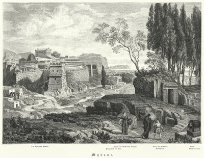 Antikkens by Mykene, Hellas (gravering) av German School