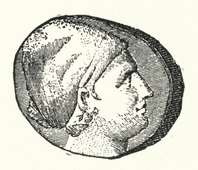 Gammel mynt som viser hodet til den antikke greske poeten Sappho (gravering) av German School