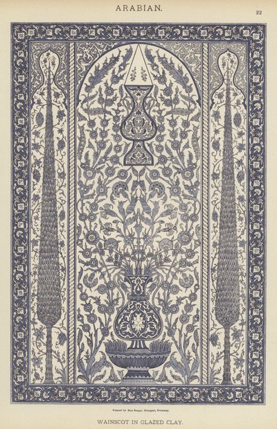 Arabian, Wainscot i glasert leire (farge litho) av German School