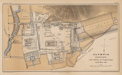 Arkeologisk kart over Olympia (gravering) av German School