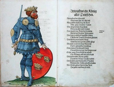 Ariovistus, tyskernes konge, fra "Opprinnelsen til de første tolv gamle konger og prinser av den tyske nasjonen" av German School