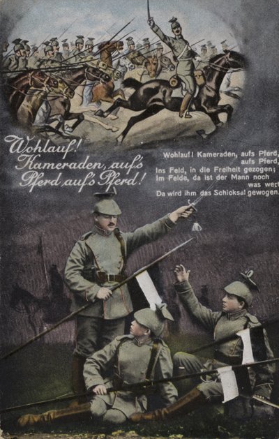 Oppstå! Kamerater, på hestene dine, på hestene dine! (farge litho) av German School