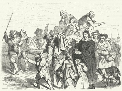 Ankomst av franske huguenot-immigranter til Brandenburg etter at den store kurfyrsten Frederick William utstedte Potsdam-ediktet i 1685 (gravering) av German School