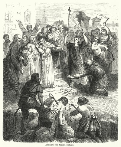 Ankomst av en prosesjon av flagellanter (gravering) av German School