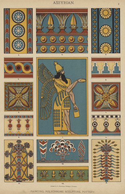 Assyrisk, maleri, polykrom skulptur, keramikk (litho-farge) av German School