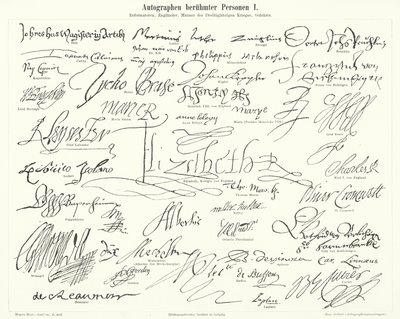 Autografer av kjente personer: fremtredende skikkelser fra den protestantiske reformasjonen, Storbritannia, trettiårskrigen og vitenskapsmenn (gravering) av German School