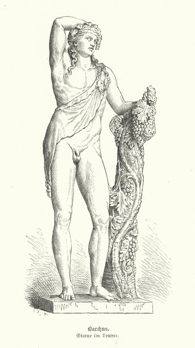 Bacchus, romersk vingud (gravering) av German School