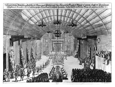 Bankett i Romer Hall i Frankfurt-am-Main, til ære for kroningen av Charles VI (1685-1740) 22. desember 1711 av German School
