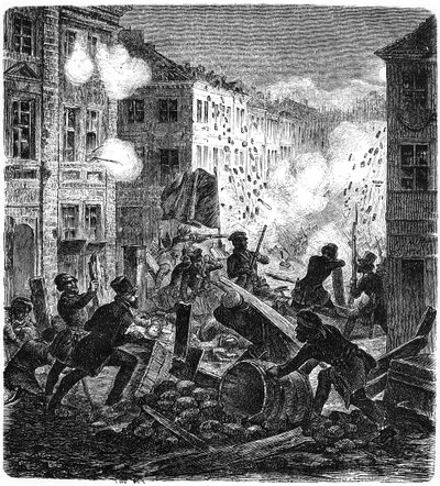 Barrikader i Berlin under den tyske revolusjonen i 1848 av German School