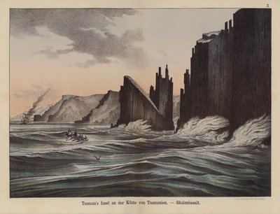 Basaltsøyler på Tasman Island, Tasmania, Australia (farge litho) av German School