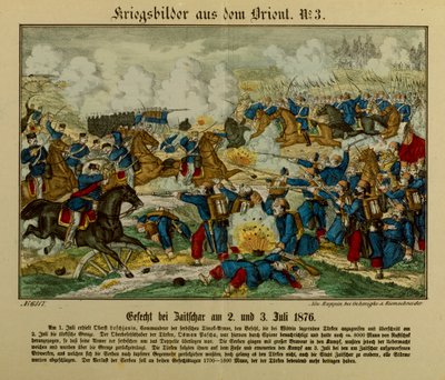 Slaget ved Zajecar, 2.–3. juli 1876, under den første serbo-osmanske krigen (1876–77), Neuruppiner Bilderbogen, 1876 av German School