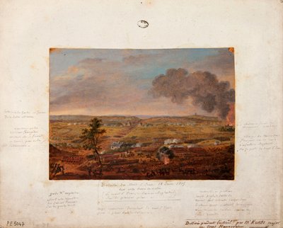 Slaget ved Mont-Saint-Jean, tegnet og malt under handlingen av major Kunts fra Hannover-enheten, 18. juni 1815 (blyant og gouache på papp) av German School