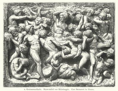 Battle of the Centaurs, marmorrelieff av Michelangelo (gravering) av German School