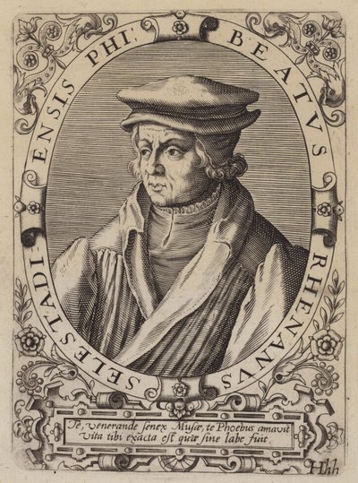 Salige Rhenanus , tysk humanist, lærd og religiøs reformator (gravering) av German School