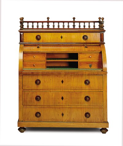 Biedermeier secretaire-kommode, andre kvartal av 1800-tallet (valnøtt og mahogni) av German School