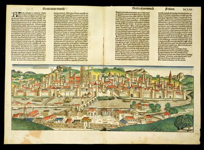 Birds Eye View of Ratisbon, fra Nürnberg-krøniken av Hartmann Schedel (1440-1514) 1493 av German School