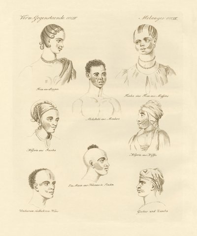 Blacks stamme midt i Afrika (farget gravering) av German School